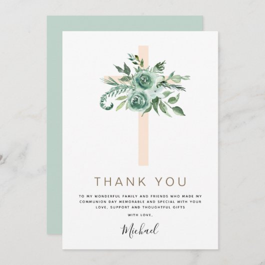 Erste heilige Kommune Vielen Dank Sage Eukalyptus Einladung (Vorne/Hinten)