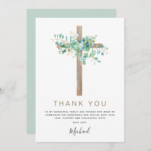 Erste heilige Kommune Vielen Dank Sage Eukalyptus Einladung (Vorne/Hinten)