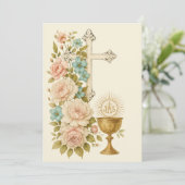 Erste Heilige Kommune Vintage Blume Einladung (Stehend Vorderseite)