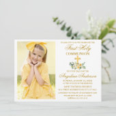 Erste heilige Kommune Wasserfarbe Gelbe Flora Gold Einladung (Stehend Vorderseite)