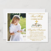 Erste Heilige Kommune Wasserfarbe Magnolia Gold Einladung (Vorderseite)