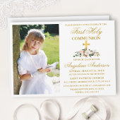Erste Heilige Kommune Wasserfarbe Magnolia Gold Einladung