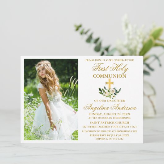 Erste heilige Kommune Wasserfarben Grüne Blüte Einladung (Stehend Vorderseite)