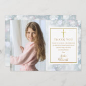 Erste heilige Kommune Winterschneeflocken Foto Dankeskarte (Vorne/Hinten)