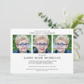 Erste heilige Kommunion 3-Foto Collage Boy Keepake Einladung (Stehend Vorderseite)