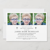 Erste heilige Kommunion 3-Foto Collage Boy Keepake Einladung (Vorderseite)