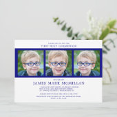 Erste heilige Kommunion 3-Foto Collage Boy Navy Bl Einladung (Stehend Vorderseite)