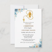 Erste heilige Kommunion Aquarellblau Blütenblume Einladung (Vorderseite)