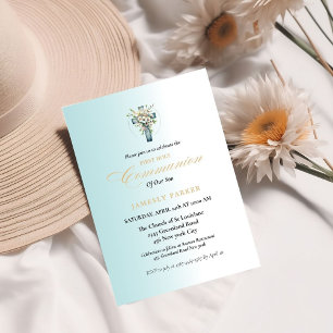 Erste heilige Kommunion Aquarellblau Splash Einladung