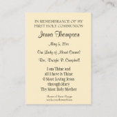 Erste Heilige Kommunion Berg Carmel Religiöse Heil Visitenkarte (Rückseite)