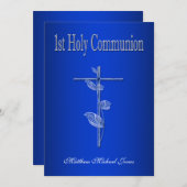 Erste heilige Kommunion blau Einladung (Vorne/Hinten)
