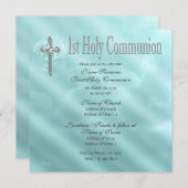 Erste heilige Kommunion blau religiös Einladung (Vorne/Hinten)