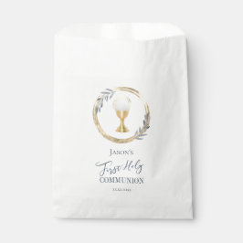 Erste Heilige Kommunion | Blau und Imitat, Goldfol Geschenktütchen