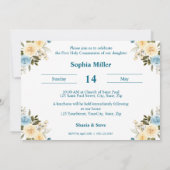 Erste Heilige Kommunion Blaue Elfenbeinküste Blume Einladung (Rückseite)