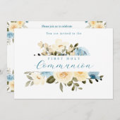 Erste Heilige Kommunion Blaue Elfenbeinküste Blume Einladung (Vorne/Hinten)