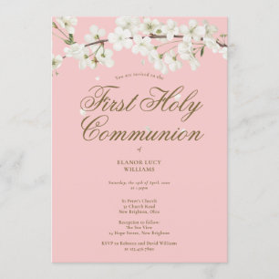 Erste Heilige Kommunion Blossom Blumenrot Rosa Einladung