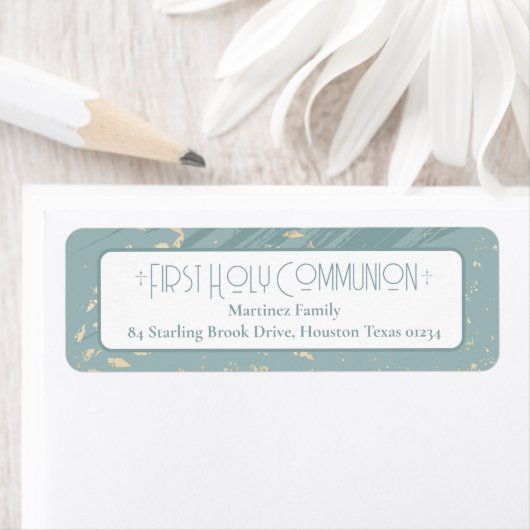 Erste Heilige Kommunion Blue Gold Rücksendeadresse (Insitu)