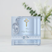 Erste Heilige Kommunion Blue Lace Bestätigung Einladung (Stehend Vorderseite)