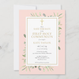 Erste Heilige Kommunion Blush Pink Grüne Save The Date