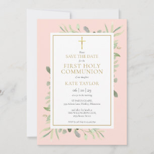 Erste Heilige Kommunion Blush Pink Grüne Save The Date