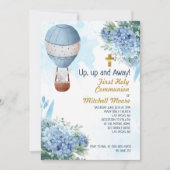 Erste heilige Kommunion Boy Hot Air Ballon Elephan Einladung (Vorderseite)