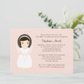 Erste Heilige Kommunion Brünett Girl Einladung (Stehend Vorderseite)