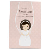 Erste Heilige Kommunion Brünett Girl Mittlere Geschenktüte (Rückseite)