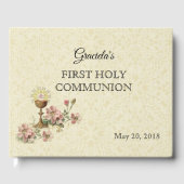 Erste Heilige Kommunion Chalice Gastgeber Rosa Blu Gästebuch (Vorderseite)