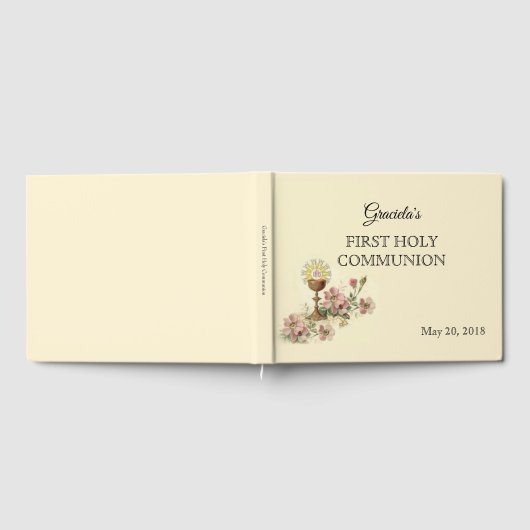 Erste Heilige Kommunion Chalice Gastgeber Rosa Blu Gästebuch (Voll)