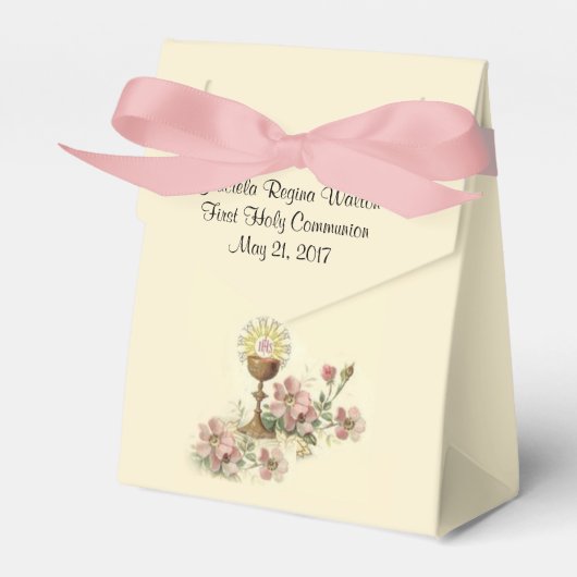 Erste Heilige Kommunion Chalice Gastgeber Rosa Blu Geschenkschachtel (Vorderseite)