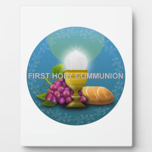 Erste Heilige Kommunion Chalice und Gastgeber Fotoplatte