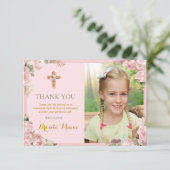 Erste Heilige Kommunion Christening Girls Religiös Dankeskarte (Stehend Vorderseite)