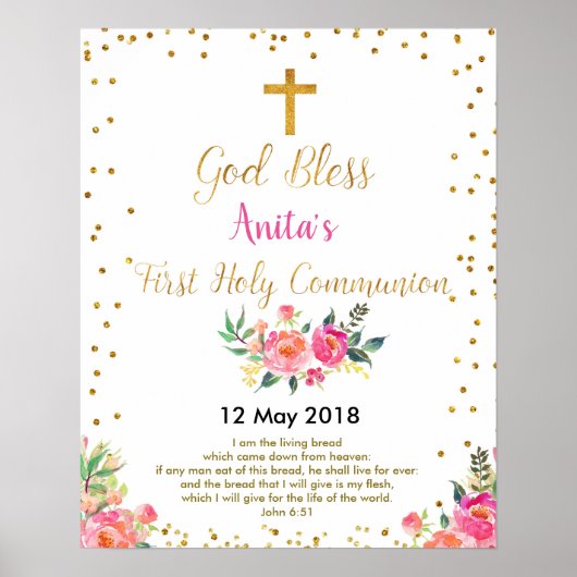 Erste heilige Kommunion Christening Party Sign Poster (Vorne)