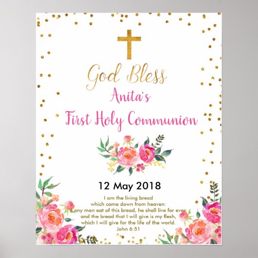 Erste heilige Kommunion Christening Party Sign Poster (Vorne)