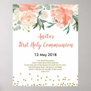 Erste Heilige Kommunion Christening Peach Party Ze Poster