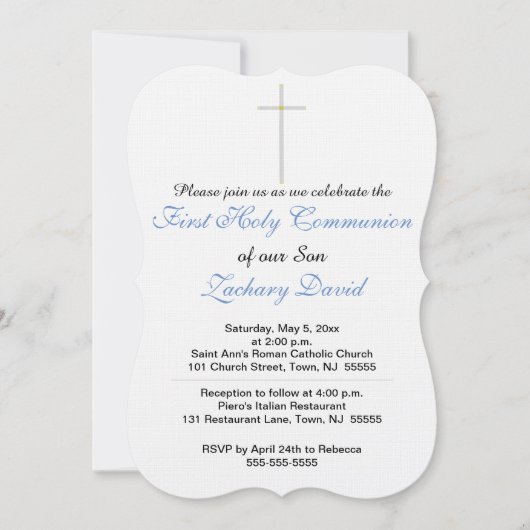 Erste Heilige Kommunion Cross Blue Einladung (Vorderseite)