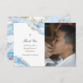 Erste Heilige Kommunion danke Ihnen blauen Tintenm Einladung (Vorne/Hinten)