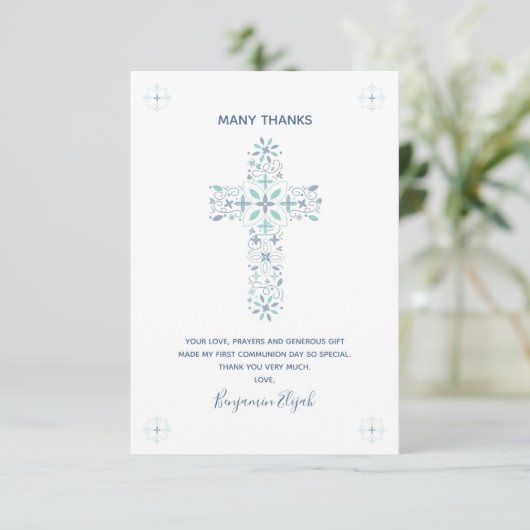 Erste heilige Kommunion danken Ihnen, - Dankeskarte (Stehend Vorderseite)