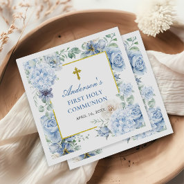 Erste Heilige Kommunion Dusty Blue Floral Serviette