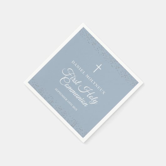 Erste Heilige Kommunion Dusty Blue Silver Stardust Serviette (Ecke)