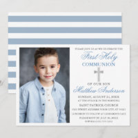 Erste heilige Kommunion Dusty Blue Silver Streifen