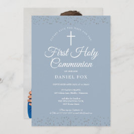Erste Heilige Kommunion Dusty Blue Stardust Foto Save The Date