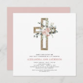 Erste Heilige Kommunion Dusty Pink Rose Einladung (Vorne/Hinten)