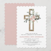 Erste Heilige Kommunion Dusty Pink Rose Grüne Einladung (Vorne/Hinten)