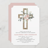 Erste Heilige Kommunion Dusty Pink Rose Grüne Einladung (Vorne/Hinten)