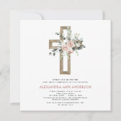 Erste Heilige Kommunion Dusty Pink Rose Grüne Einladung (Vorderseite)