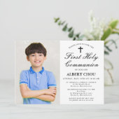 Erste Heilige Kommunion Ein-Foto Elegant Boy Einladung (Stehend Vorderseite)
