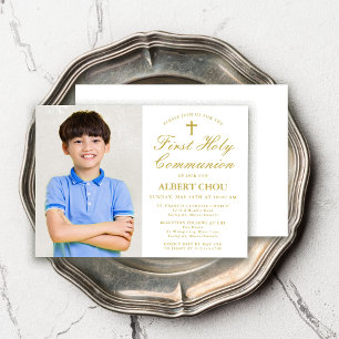 Erste Heilige Kommunion Ein-Foto Elegant Boy Einladung