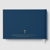 Erste heilige Kommunion elegant katholisch Blau Gästebuch (Rückseite)