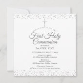 Erste Heilige Kommunion Elegant Silver Stardust Einladung (Vorderseite)